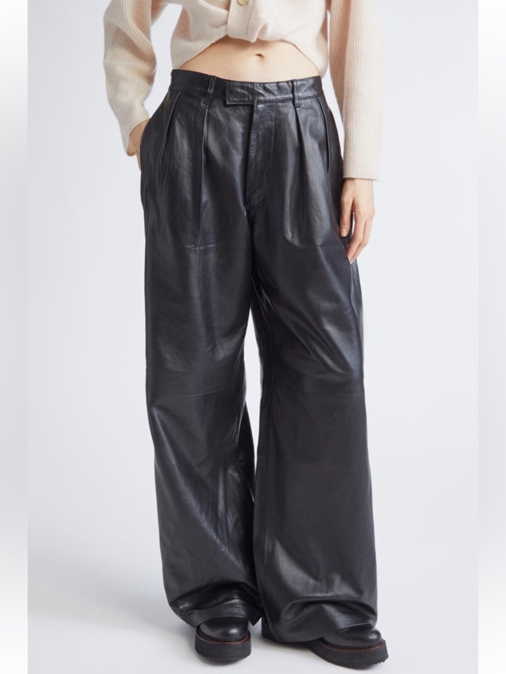 NWT R13 Pleated Wide Leg Leather Pants SZ 26 MSRP $1195